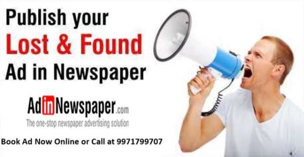 Book Lost Found Ads Online in Hyderabad Newspapers