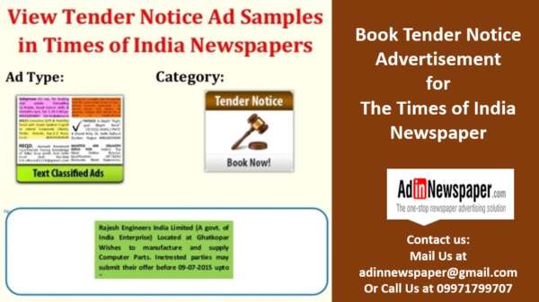 Tender Notice Newspaper Ad Booking Online