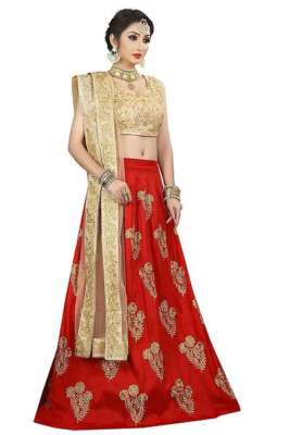 Red Embroidered Silk Blend Lehenga Choli