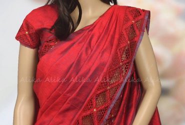 Red Raw Silk Saree with Cutwork