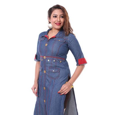 Heerva Women's Denim Cotton Kurti