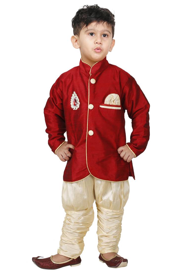 Embroidered boys indo western dress at Mirraw