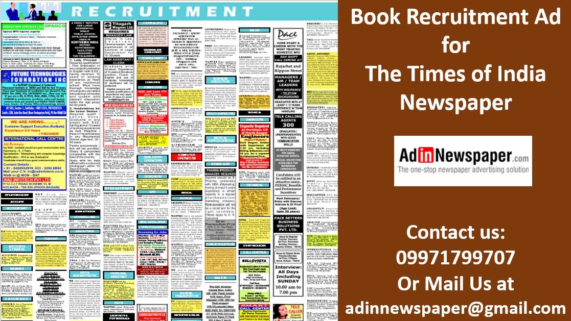 Book Recruitment Ads in Times of India Newspaper for Mumbai