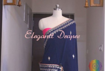 Navy Blue Pure Chinon Crepe Gota Patti Resham Work Saree