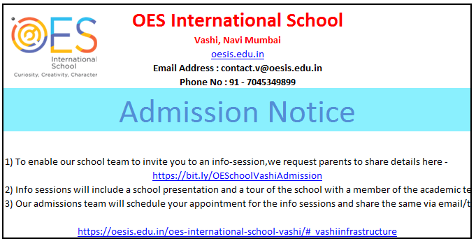 Admission Notice – Primary School | OES International School, Vashi, Navi Mumbai