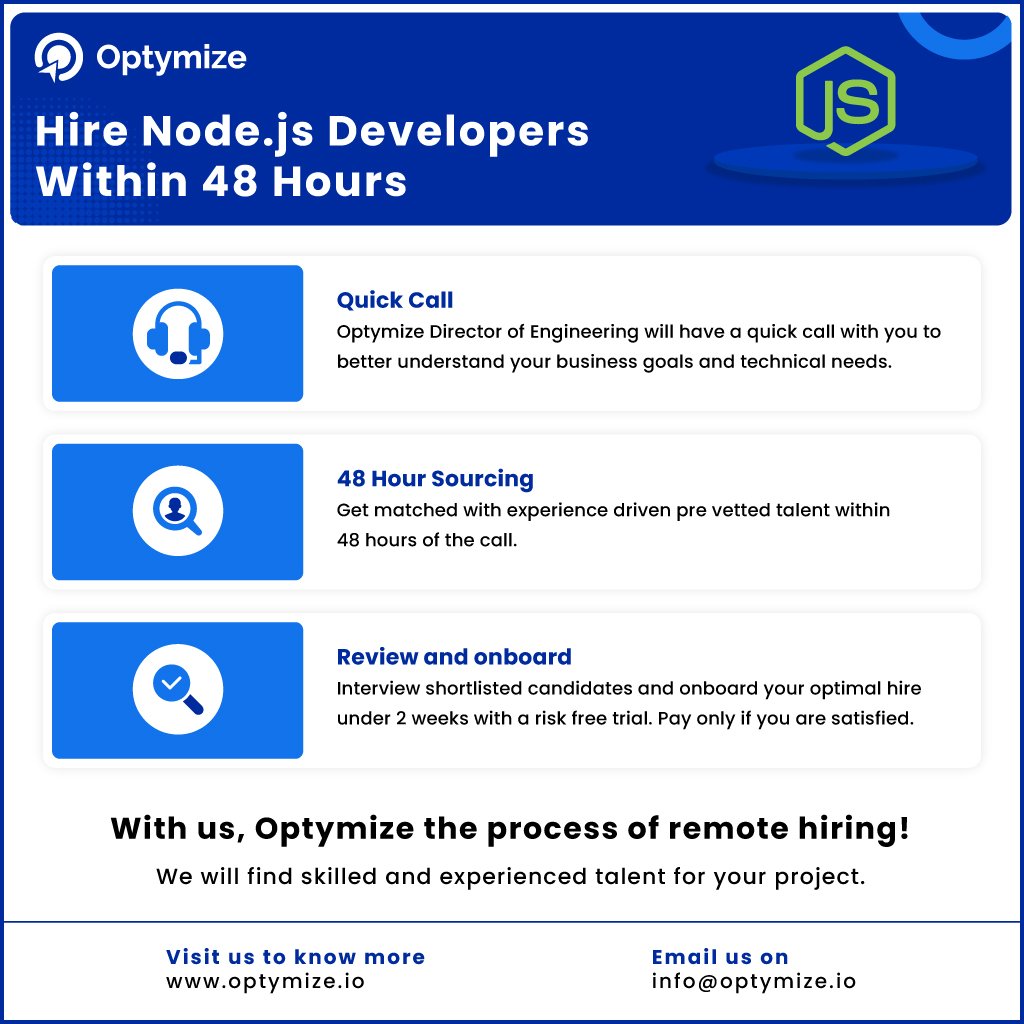 Hire Dedicated Virtual Node.js Developers Within 48 Hours | Optymize