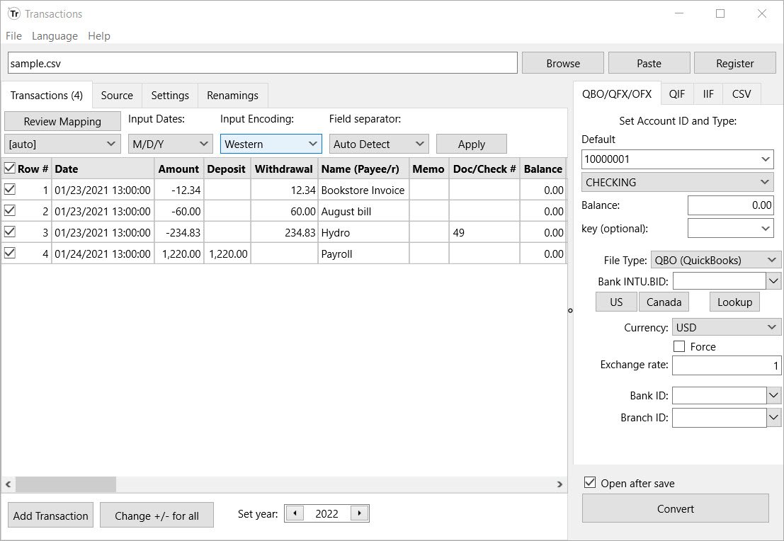 Make your transaction files importable into your accounting software