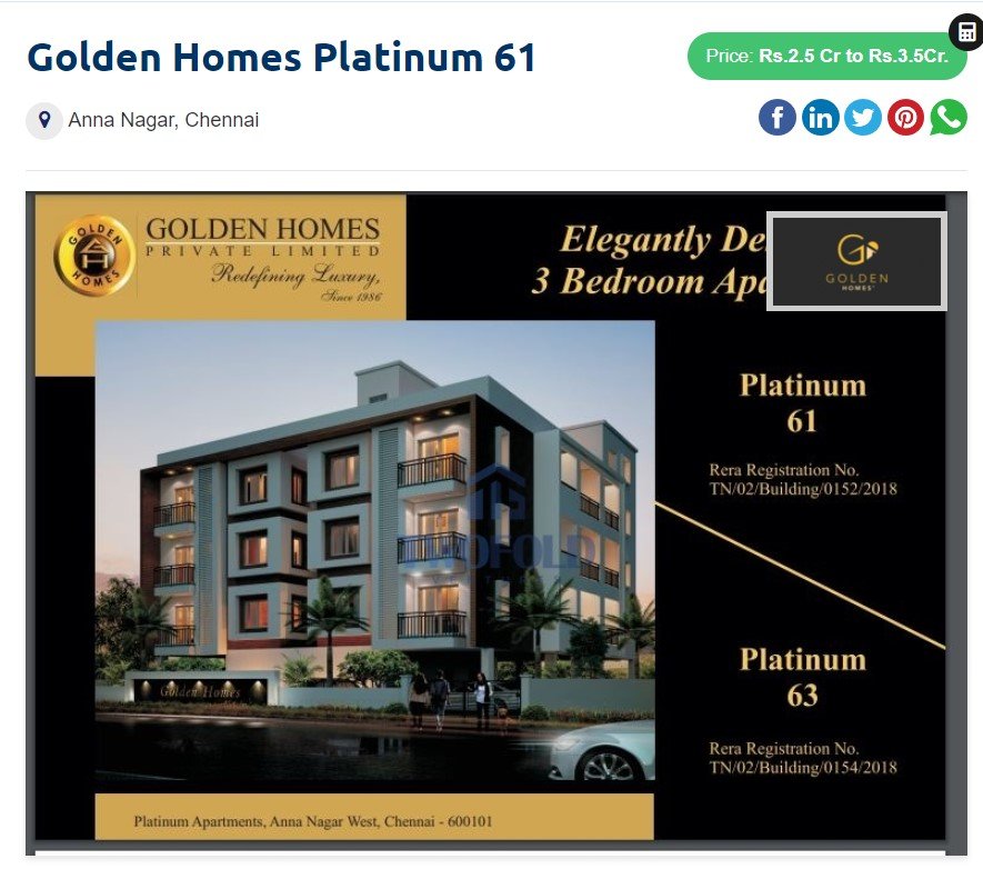 Private: Private: Golden Homes Platinum 61 in  Anna Nagar, Chennai