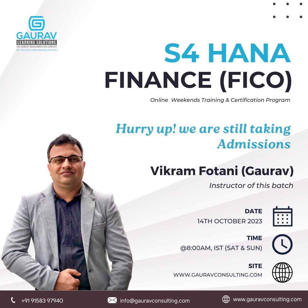 Join our SAP FICO S/4 HANA Weekend Online Training  batch